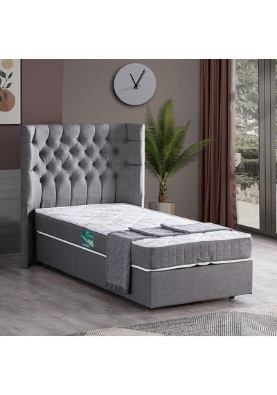 Setaymobilya Baza, Matilda Tek Kişilik Baza + Başlık + Comfort Yatak, Gri