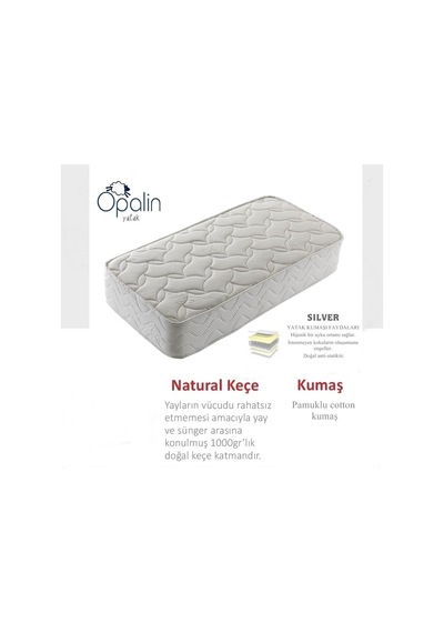 Uzunbebe Opalin Full Ortopedik 90X190 Opalin Silver Yaylı Yatak 90*190