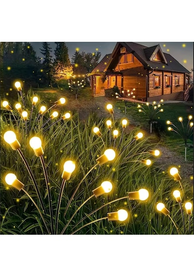 8 Ledli Güneş Enerjili 2 Modlu Sarı Işık Bahçe Aydınlatma Lambası Solar Bahçe Süsü Amber - Beyaz - Mavi