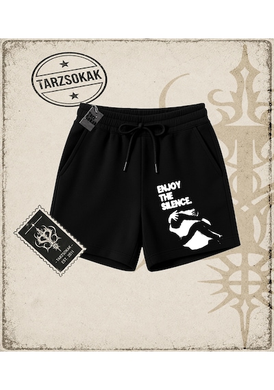 Tarzsokak Gotik & Grunge Streetwear Enjoy The Sılence Unisex Şort Siyah