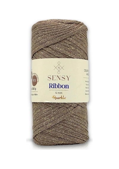 Premium Simli Ribbon Polyester İp 200 Gr Makrome İpi Supla İpliği Ve Çanta İpi Simli Vizon