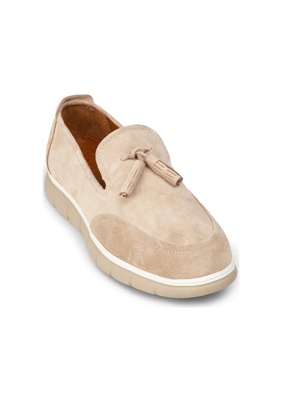 Deery Erkek Süet Bej Püsküllü Loafer Ayakkabı - 02048mbeje01