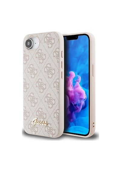 Apple iPhone 16e Uyumlu Kılıf Guess Lisanslı 4g Desenli Script Metal Logolu Kapak Pembe