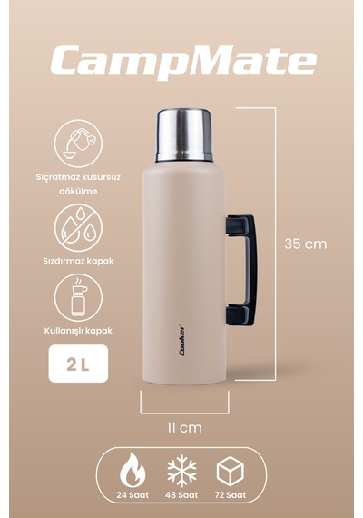 Cooker Campmate 2 Litre Paslanmaz Çelik Termos Kahverengi