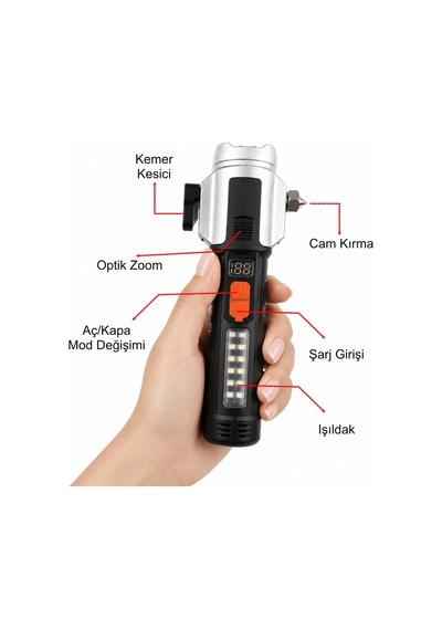Gs-15600 Profesyonel Şarjlı Suya Ve Darbeye Dayanıklı El Feneri Kemer Kesme Cam Kırma Mıknatıslı