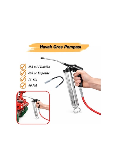 Havalı Gres Yağ Pompası Tabancası 14 Oz Uç Meme 400 Cc El Tipi Yağlama Bakım 90 Psi