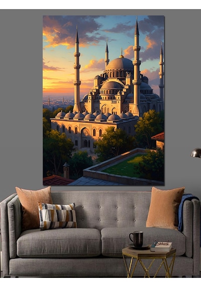 Ahşap Tablo Gün Batımında Görkemli Camii Manzarası İnsan Figürlü Tablolar