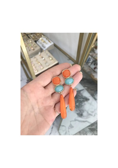 Şık Turuncu Sarkıt Model Küpe