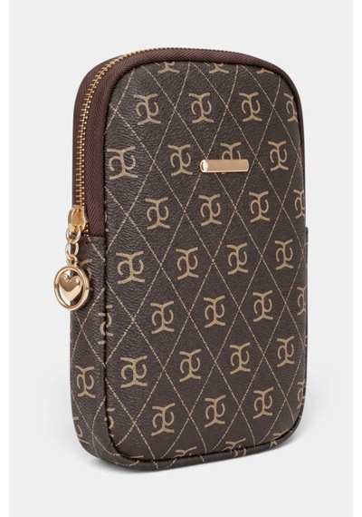 Lederax Monogram Desenli Mini Telefon Çantası Ld681 Kahverengi