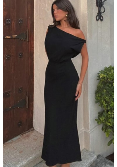 Madmext Madmext Siyah Düşük Omuz Elbise Mg2349 Siyah