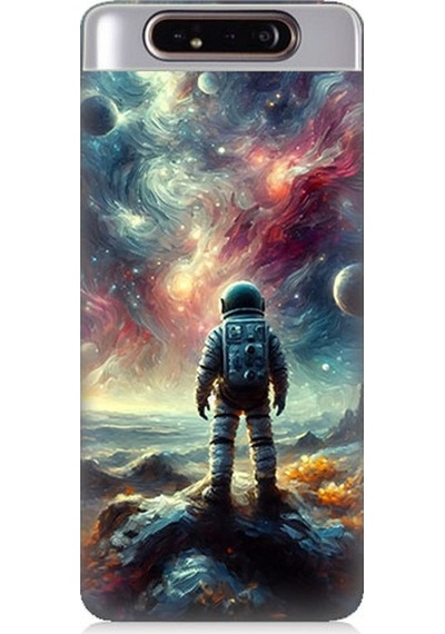 Samsung Galaxy A80 Uyumlu Galakside Yalnız Astronot Desenli Silikon Kılıf Çok Renkli