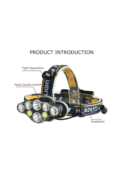 3300LM 8 Led Kafa Feneri 8 Modlu 2T6 + 4 * XPE + 2 *Cob Led 2 Çakar Kırmızı Uyarı