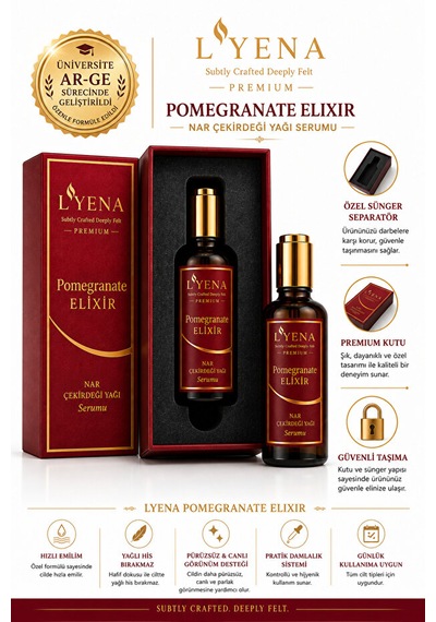 Lyena Premium Pomegranate Elixir Nar Çekirdeği Yağı Cilt Bakım Serumu 50 Ml Hızlı Emilim,ciltte Elastikiyet
