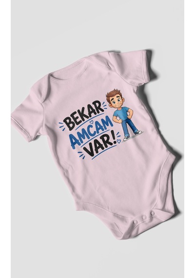 Morivokids Bekar Amcam Var Kısa Kollu Bebek Body %100 Pamuk Bebe Pembe