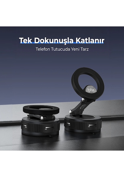 Bix Bxch12 360 Derece Dönebilen Vakumlu Manyetik Mıknatıslı Araç İçi Telefon Tutucu Siyah