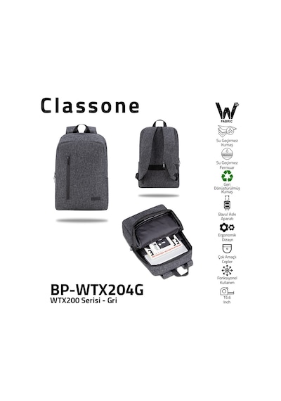 Classone BP-WTX204G 15.6" WTXpro Su Geçirmez Laptop Sırt Çantası