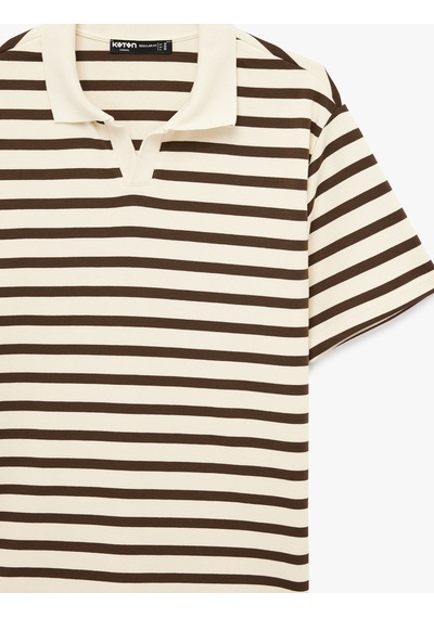 Koton Regular Fit Kısa Kollu Polo Yaka Çizgili Tişört Kahverengi Çizgili 6sam10388mk