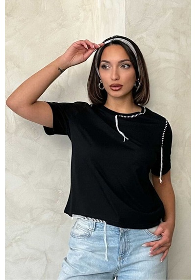Verymoda Çoban Dikişli Tişört D2629 Siyah
