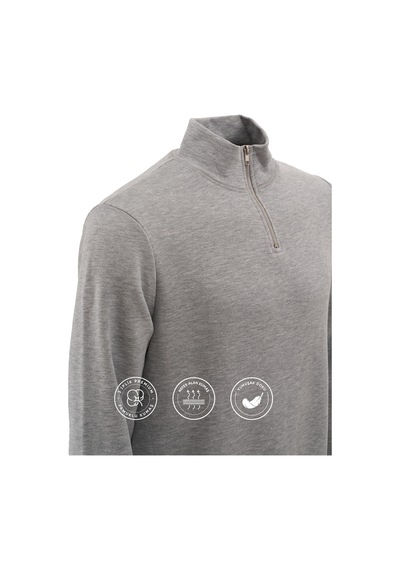 Elemge Pamuklu Erkek Sweatshirt Gri Soft Touch Relax Fit Yarım Fermuarlı Dik Yaka 3 Iplik Nefes Alan