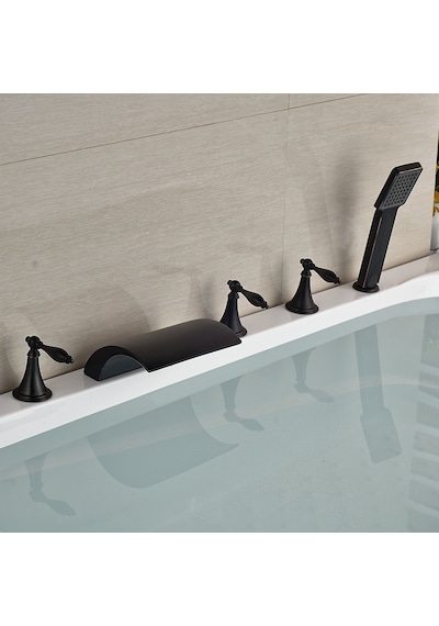 Kapadokya Style Küvet Jakuzi Lavabo Ankastre Siyah Şelale Banyo Bataryası Siyah