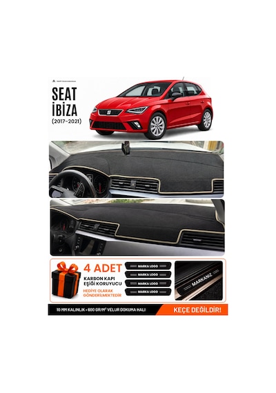 Seat Ibıza 2017-2021 Uyumlu Torpido Koruma, Torpido Örtüsü, Torpido Kılıfı - Siyah Bej