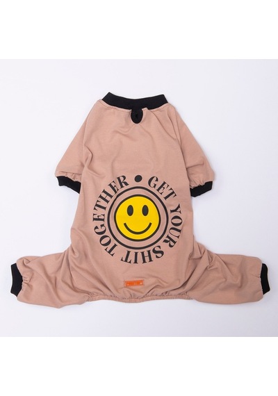 Kahverengi Smile Pijama Orta Ve Büyük Irk Köpek Pijaması - Köpek Tulumu - Köpek Kıyafeti 15 Kg-45 Kg