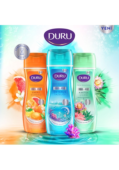 Duru Fresh Sensations Okyanus Ferahlığı Duş Jeli 3 x 450 ML + Lif