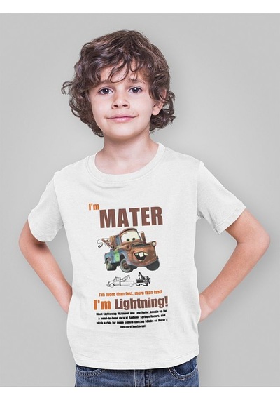 Sevbano Im Mater Arabalar Çizgi Film Baskılı Unisex Şimşek Mcqueen Çocuk Beyaz