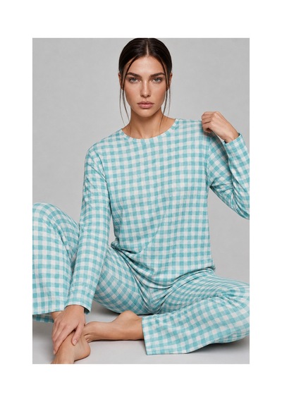 Fit Women Kadın Çizgili Regular Fit Mint Pijama Takımı 4697 Mint Yeşili