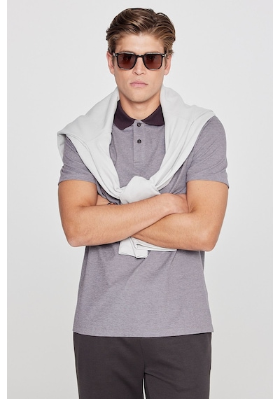 Erkek Acı Kahve Pamuklu Slim Fit Dar Kesim Polo Yaka Tişört Acı Kahverengi