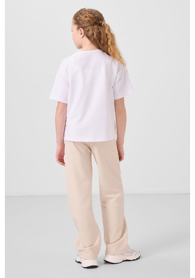 Tommylife Beyaz-bej O Yaka Baskılı Geniş Paça Standart Fit Kız Çocuk Palazzo Eşofman Takım - 75171 Beyaz/bej Beyaz - Bej