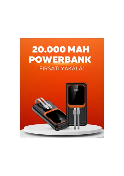 20.000 Mah Powerbank 22.5w Hızlı Şarj, Çok Kablolu, Dijital Göstergeli Renk Renk