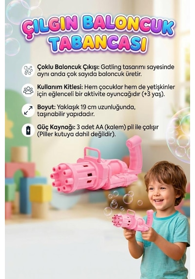 3 Parça Pilli 8 Delikli 19cm Köpük Makinası Ve 2x10ml Baloncuk Sıvılı Eğlenceli Çocuk Oyun Seti