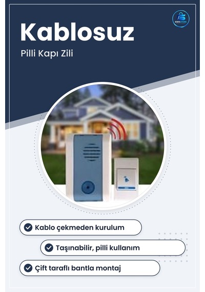 Kablosuz Kapı Zili Ev Ofis Daire Bahçe Kapısı İçin Çift Taraflı B