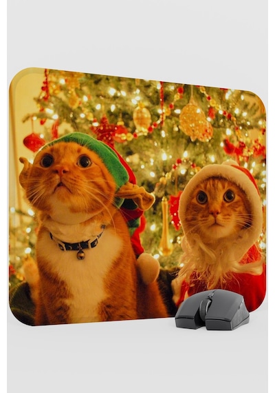 Yeni Yıl Kediler- Kedi- Yılbaşı V1 48x40 Xl Gaming Kauçuk Kaymaz Taban Mouse Pad Fare Altlığı