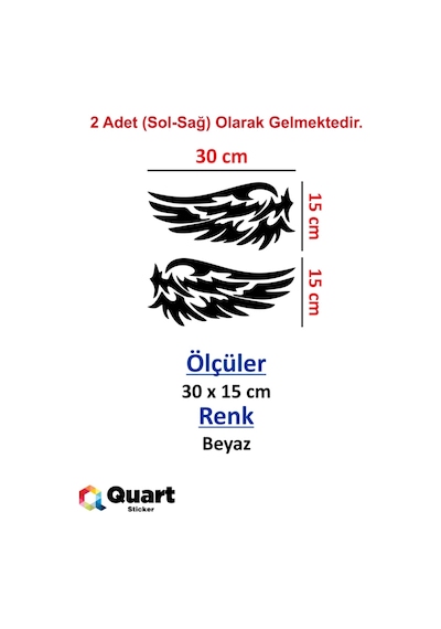 2 Adet Kanat Sticker, Oto Sticker Araba Sticker 15 Cm Beyaz