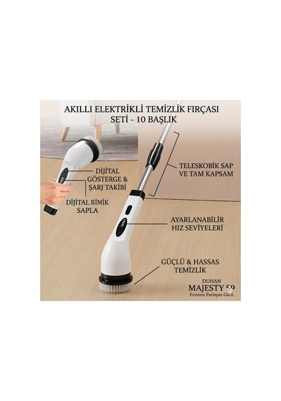 Majesty S9 Şarjlı Dijital Temizlik Fırçası 9 Başlıklı Profesyonel Set