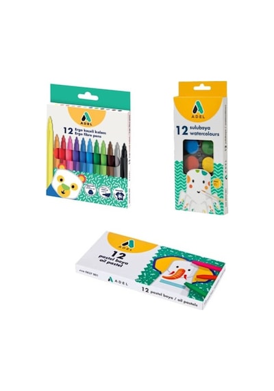 12'li Keçeli + Sulu Boya + Pastel Boya Set Çok Renkli