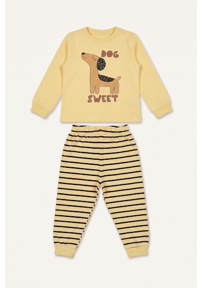 Defacto Baskılı Uzun Kol Üst Çizgili Alt 2li Pijama Takımı Erkek Bebek I1433a526auyl166 Sarı-yl166