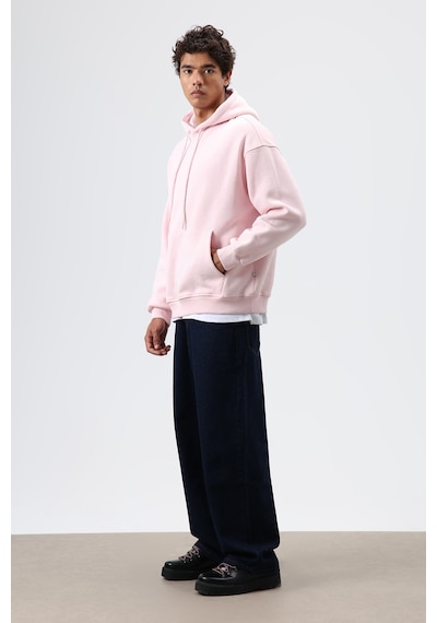 Vamos Basic Oversize Yıkamalı Hoodie Pembe