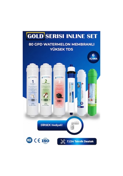 WaterMelon Kapalı Kasa 12 Inç Inline Su Arıtma Cihazı Filtresi 6 Aşamalı Alkalinli NSF'Lİ Vontron Membranlı Set