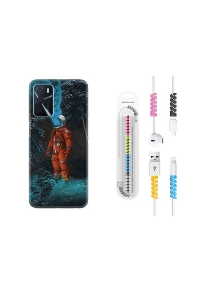 Oppo A16 Kılıf Kablo Koruyuculu Astronot Smoke 1769
