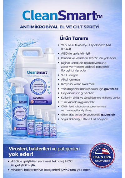 Steril Gazspanç 7,5 7,5 Cm 100 Adet + Cleansmart 50 Ml Dezenfektan Sprey Yara Bakım Seti