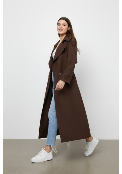 Durivya Apoletli Oversize Trençkot Kahverengi