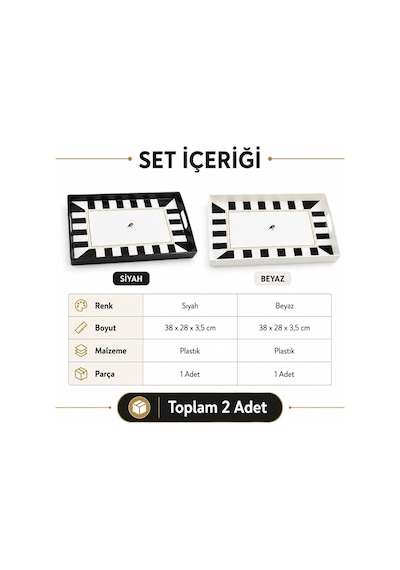 2'li Servis Tepsisi Seti - 38 X 28 X 3,5 Cm Büyük Boy Sunum Tepsisi - Siyah Beyaz Çizgili Desen - Kulplu Plastik Kahvaltı Çay Kahve İkram Seti - Mutfak Salon Balkon Ve Davet Kullanımı 2'li Servis Tepsisi Seti - 38 X 28 X 3,5 Cm Büyük Boy Sunum Tepsisi - Siyah Beyaz Çizgili Desen - Kulplu Plastik Kahvaltı Çay Kahve İkram Seti - Mutfak Salon Balkon Ve Davet Kullanımı