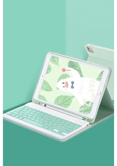 Apple iPad Uyumlu Pro 11 2022 Kılıf Kc01 Smart Klavyeli Tablet Kılıfı - Açık Yeşil Standart