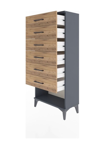 Arges Dolap 6 Çekmeceli 60x30x134 Antrasit-çam Antrasit