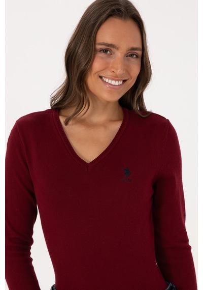 U.S. Polo Assn. Kadın Bordo V Yaka Basic Kazak 50307712-VR014