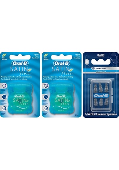 Oral-B Satin Floss Diş İpi 25 M x 2 + Arayüz Fırçası Yedek 6'lı