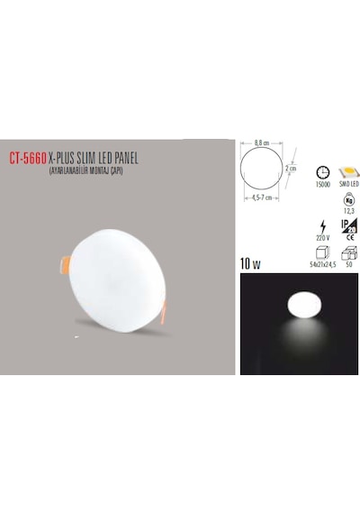 CT-5660 10W/6400K X-PLUS SLIM LED PANEL(BEYAZ-6ADET) CATA Beyaz